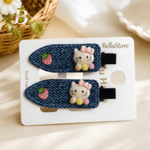 Kẹp tóc jeans Hello Kitty dâu cute